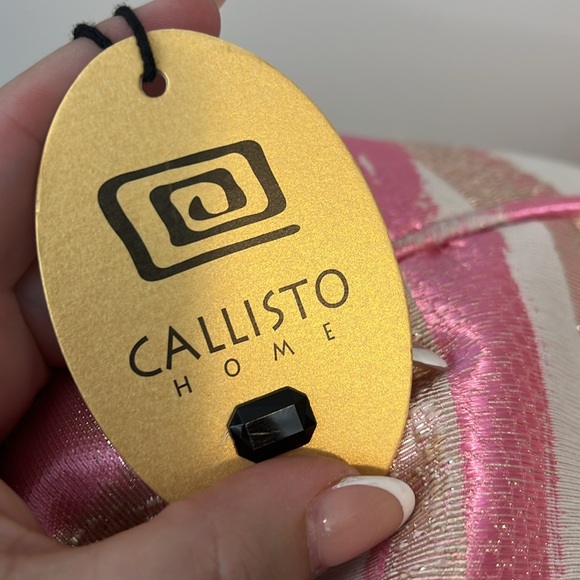 Callisto Home Pink White Gold Metallic Ribbons Oversized Decorative Pillow 24x24 - Picture 6 of 11